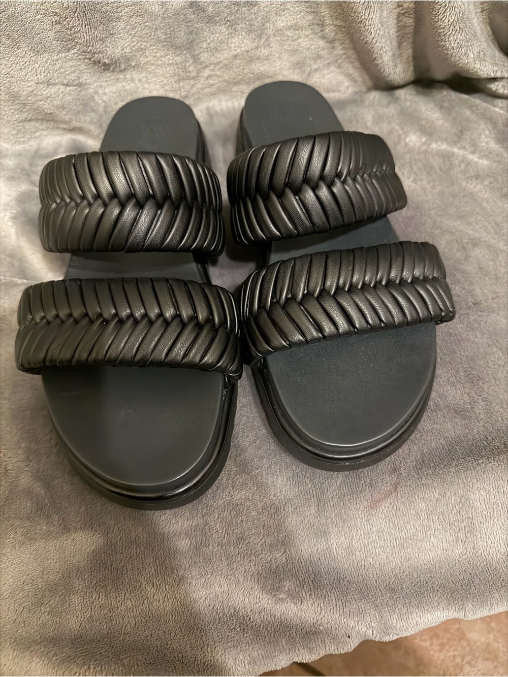Paul Green Black Double-Strap Braided Slide Sandals